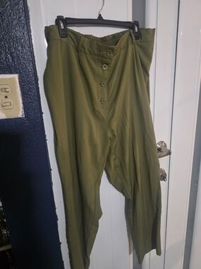 Love Culture Olive Green Button-Front Relaxed Chinos